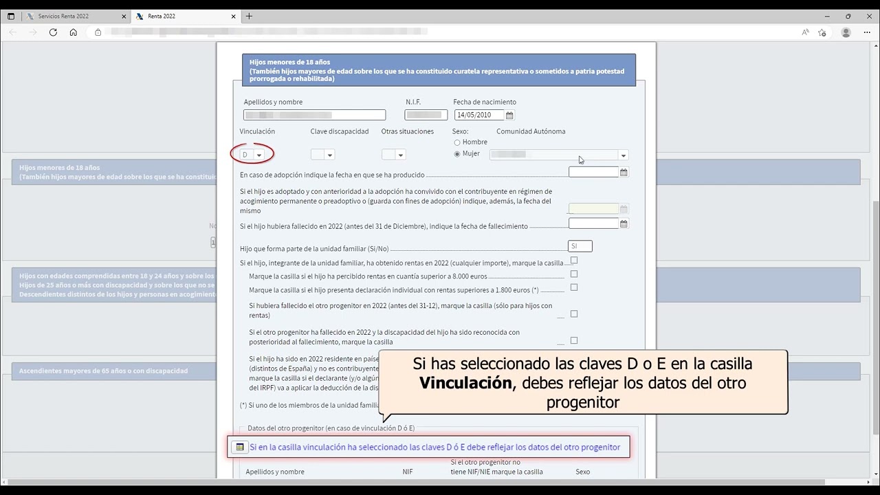 que vinculacion poner en la declaracion de la renta