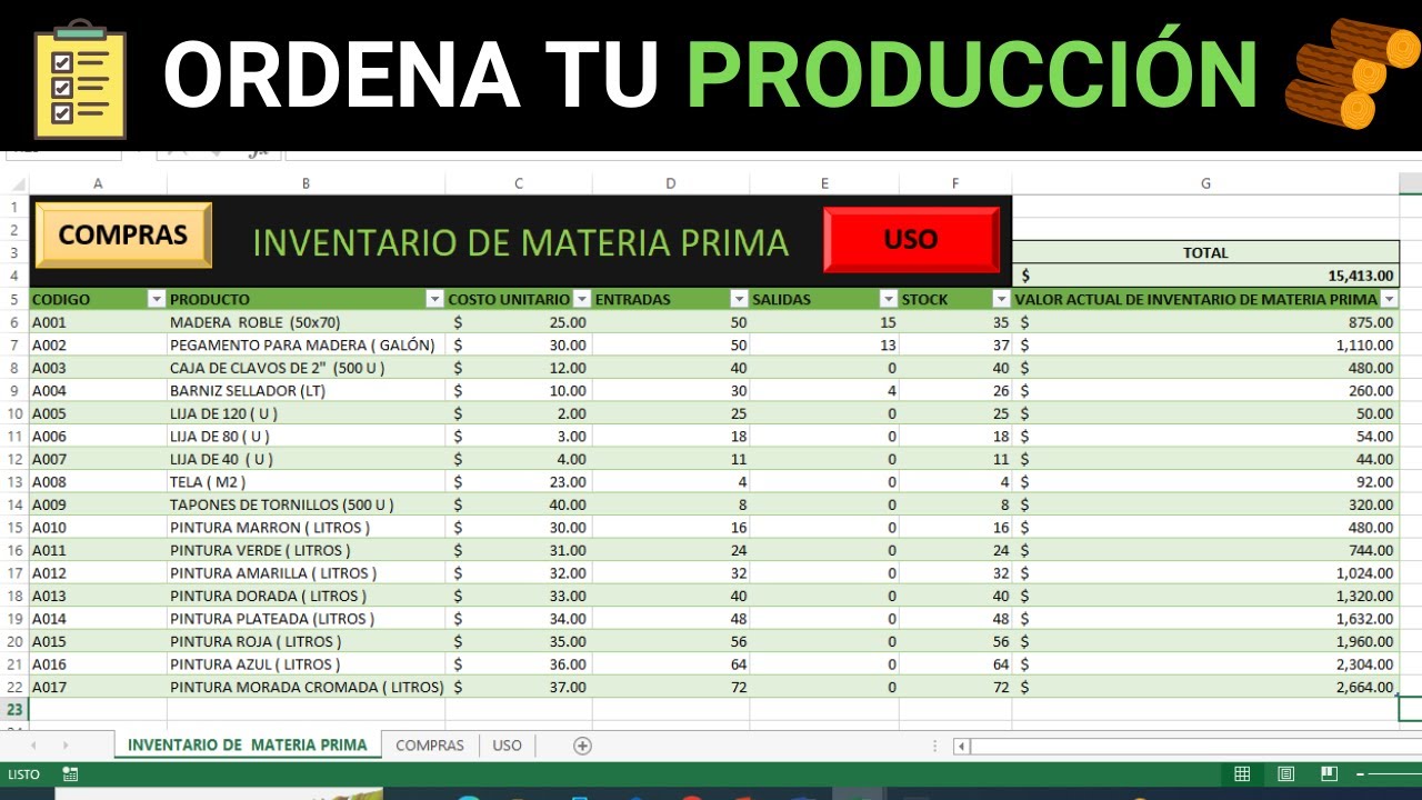 hoja de registro de materias primas