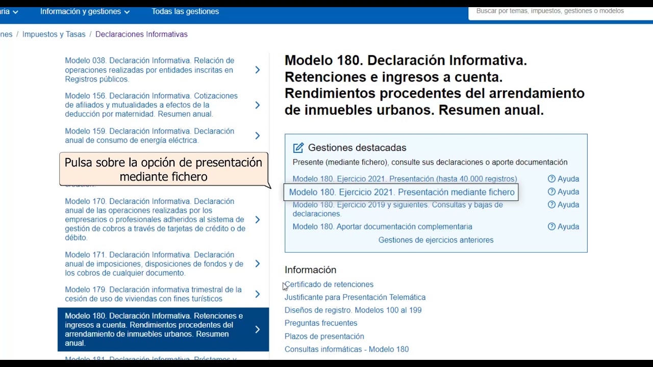información de la presentación de la declaración modelo gas
