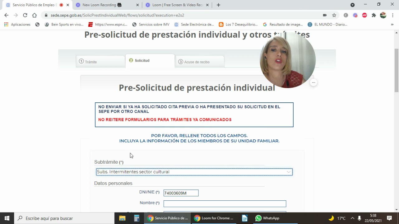 pre-solicitud de prestación individual subsidio/otras ayuda